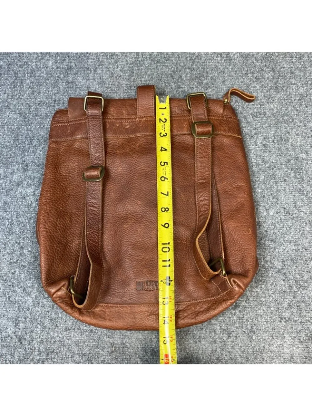 Duluth Trading Co Leather Messenger Backpack Crossbody Brown Pebbled Brass